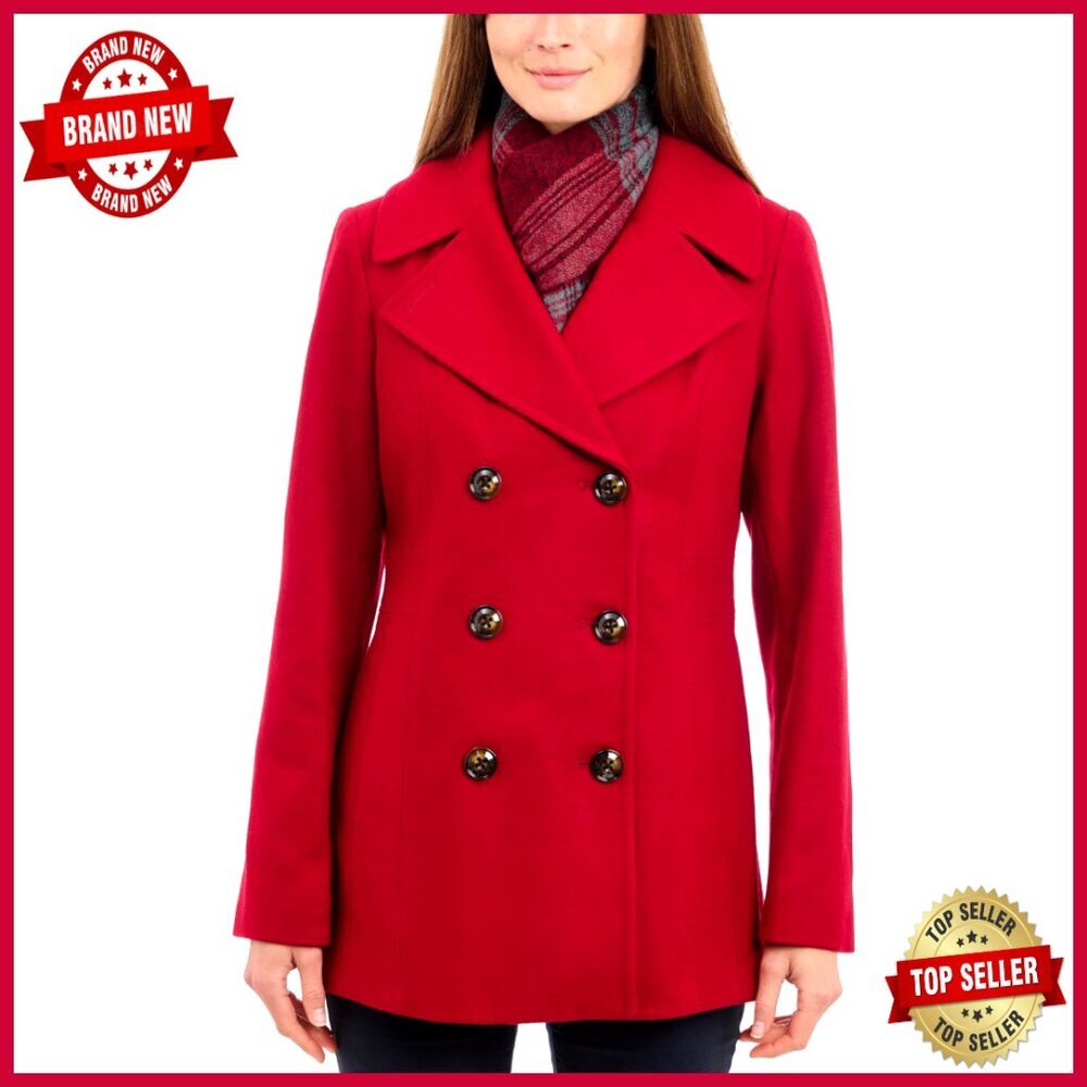Plus Size Wool Blend Peacoat with Scarf, Double Breasted Winter Coat - Picture 1 of 6